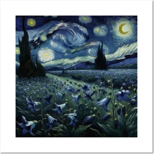 Enchanted Flower Garden Night: Gentian Starry Floral Posters and Art